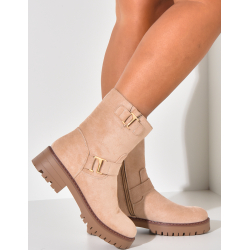 Bottines en suédines à boucle doré