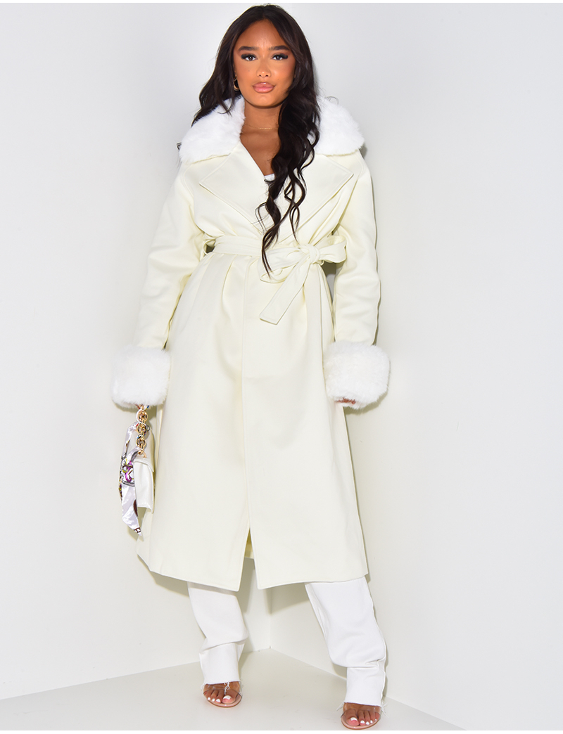 Trench long ceinture avec fourrure