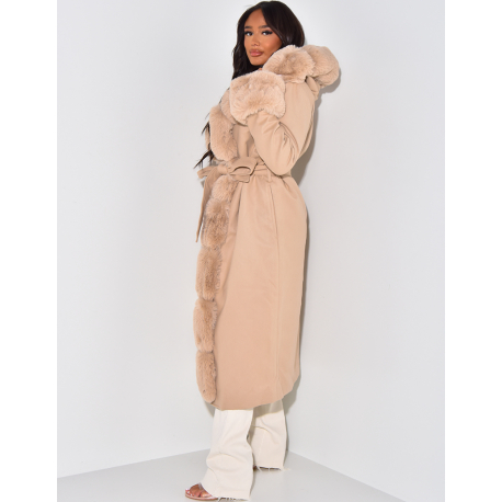 Faux fur collar and cuff coat clearance