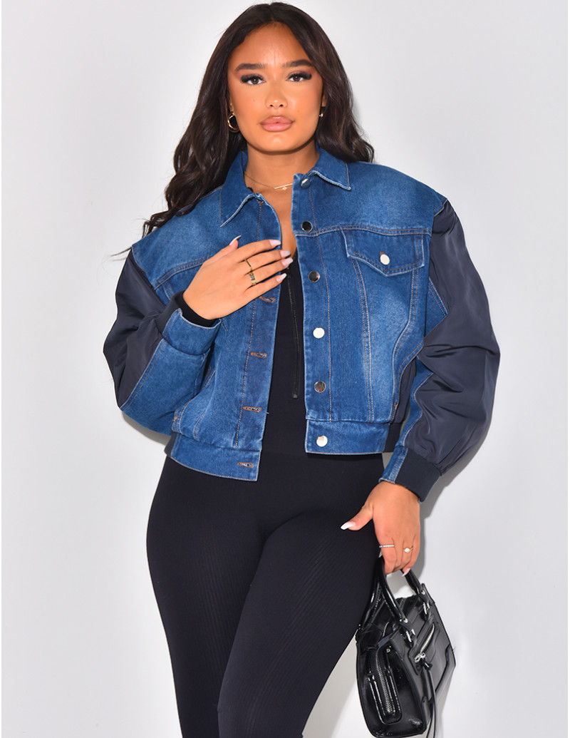 Veste en jean bi matière femme deals