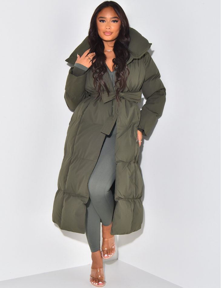 Doudoune longue matelassée à nouer