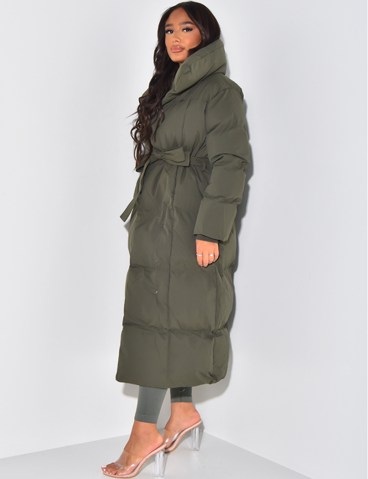 Doudoune longue matelassée à nouer