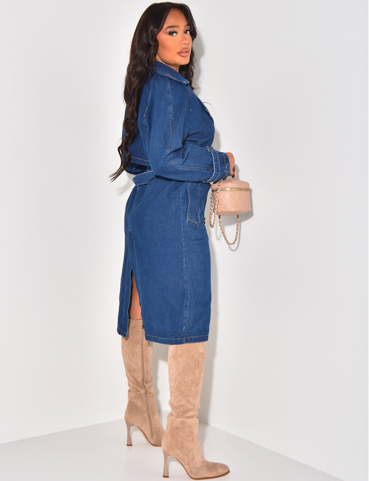 Trench long en jeans brut à nouer