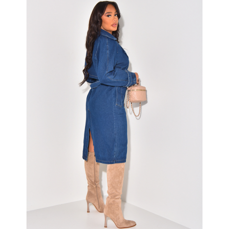 Trench long en jeans brut à nouer