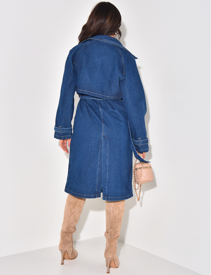 Trench long en jeans brut à nouer