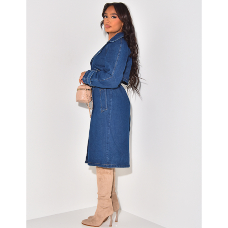 Trench long en jeans brut à nouer