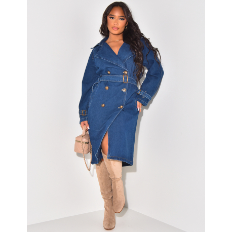 Trench long en jeans brut à nouer