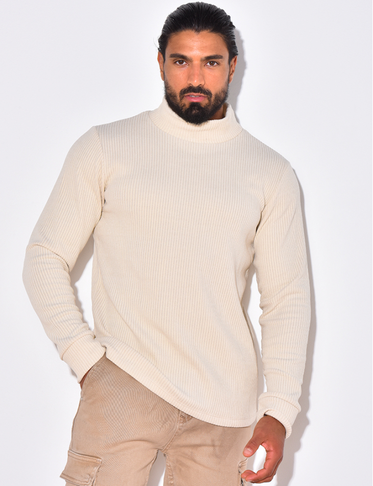Ribbed jumper with stand-up collar
