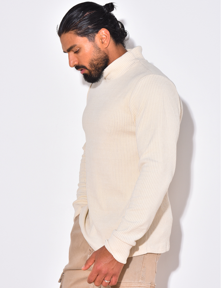 Gerippter Pullover mit Stehkragen
