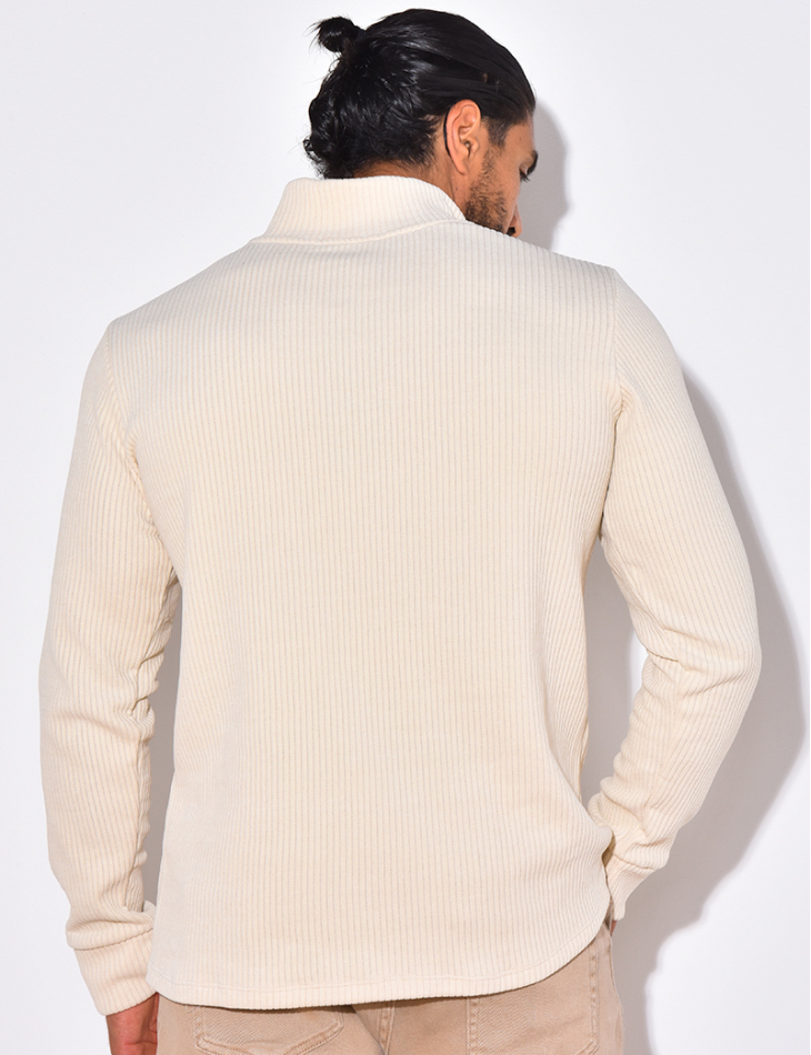 Gerippter Pullover mit Stehkragen