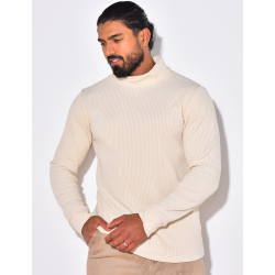 Gerippter Pullover mit Stehkragen