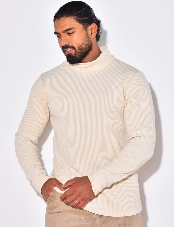 Gerippter Pullover mit Stehkragen