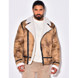 Veste à zip fourrée avec col en fourrure Veste à zip fourrée avec col en fourrure