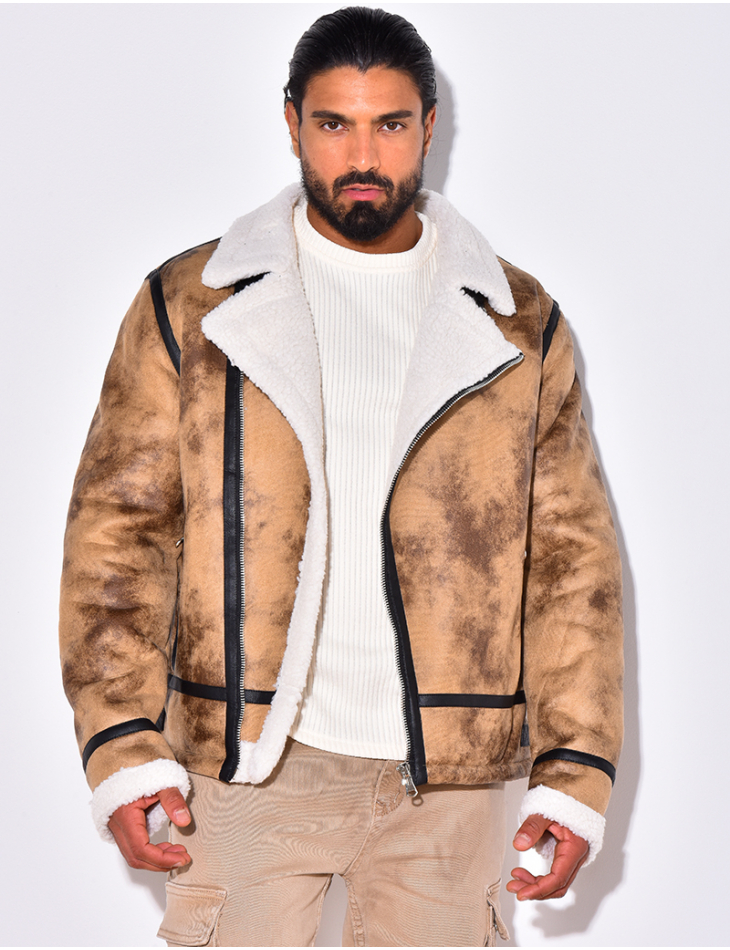 Veste à zip fourrée avec col en fourrure Veste à zip fourrée avec col en fourrure