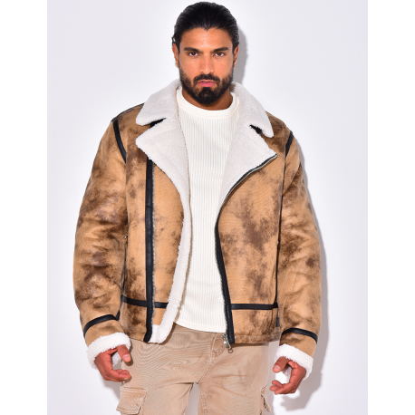 Veste à zip fourrée avec col en fourrure Veste à zip fourrée avec col en fourrure