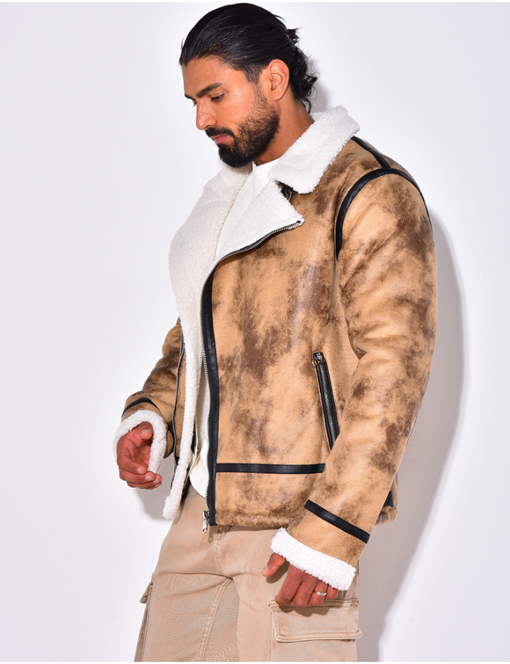 Veste à zip fourrée avec col en fourrure Veste à zip fourrée avec col en fourrure