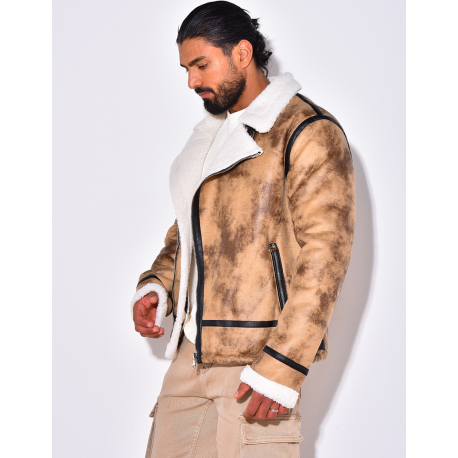 Veste à zip fourrée avec col en fourrure Veste à zip fourrée avec col en fourrure