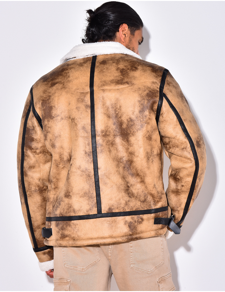 Veste à zip fourrée avec col en fourrure Veste à zip fourrée avec col en fourrure