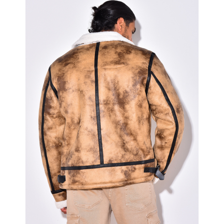 Veste à zip fourrée avec col en fourrure Veste à zip fourrée avec col en fourrure