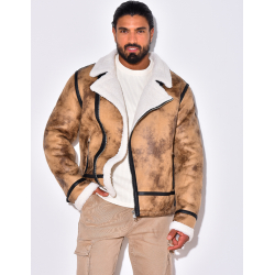 Veste à zip fourrée avec col en fourrure Veste à zip fourrée avec col en fourrure