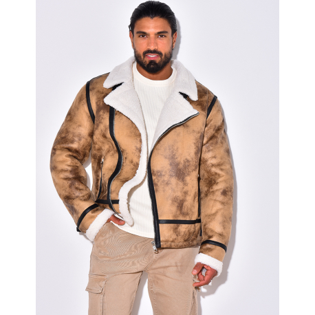 Veste à zip fourrée avec col en fourrure Veste à zip fourrée avec col en fourrure