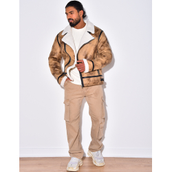 Veste à zip fourrée avec col en fourrure Veste à zip fourrée avec col en fourrure