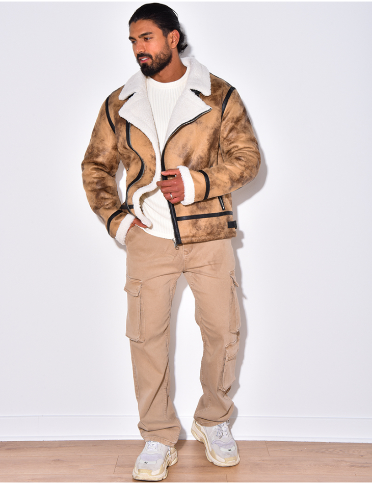 Veste à zip fourrée avec col en fourrure Veste à zip fourrée avec col en fourrure