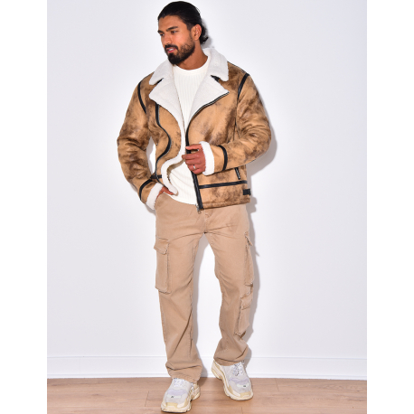 Veste à zip fourrée avec col en fourrure Veste à zip fourrée avec col en fourrure