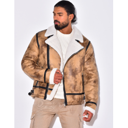 Veste à zip fourrée avec col en fourrure Veste à zip fourrée avec col en fourrure