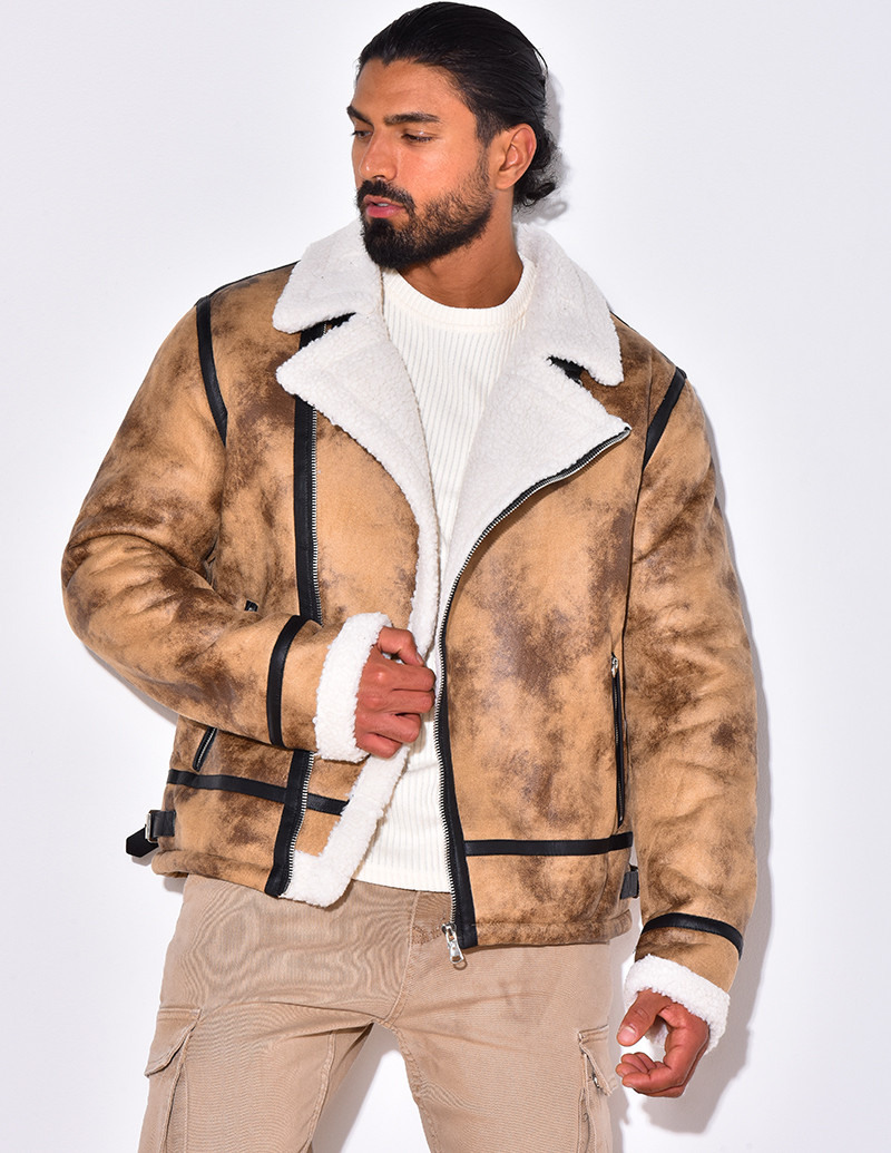 Veste à zip fourrée avec col en fourrure