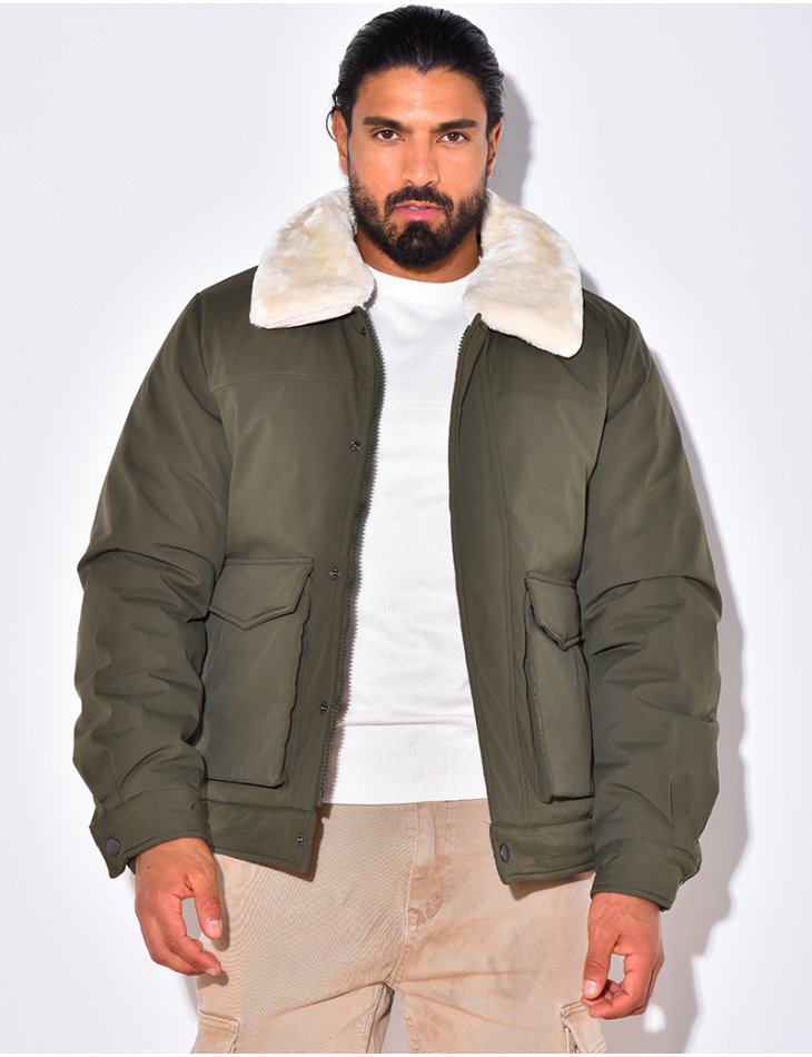 Veste à poche col en fourrure Veste à poche col en fourrure
