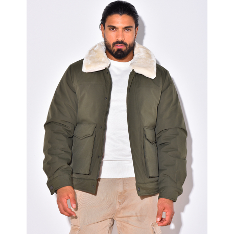 Veste à poche col en fourrure Veste à poche col en fourrure
