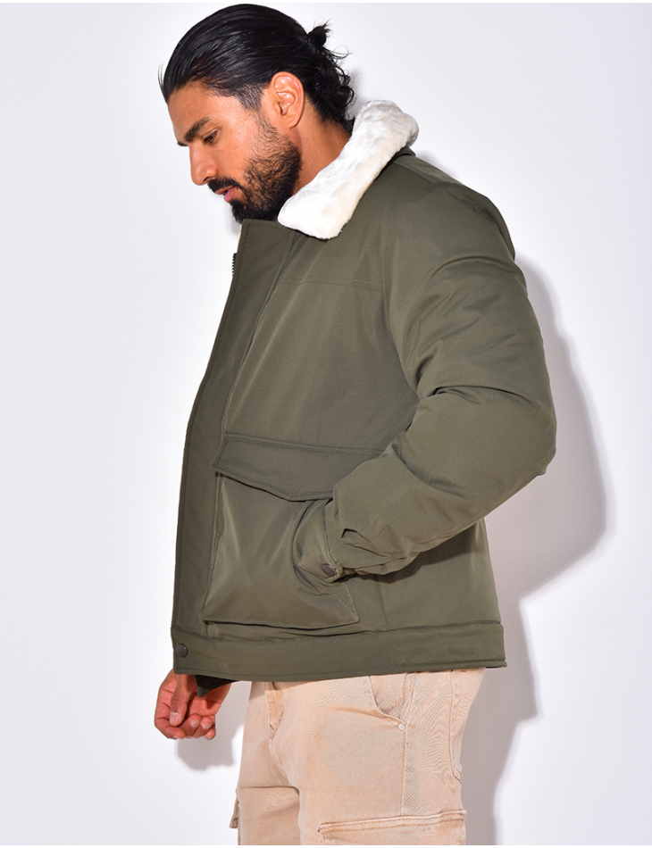 Veste à poche col en fourrure Veste à poche col en fourrure