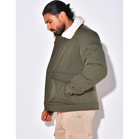 Veste à poche col en fourrure Veste à poche col en fourrure