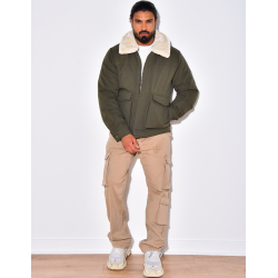 Veste à poche col en fourrure Veste à poche col en fourrure