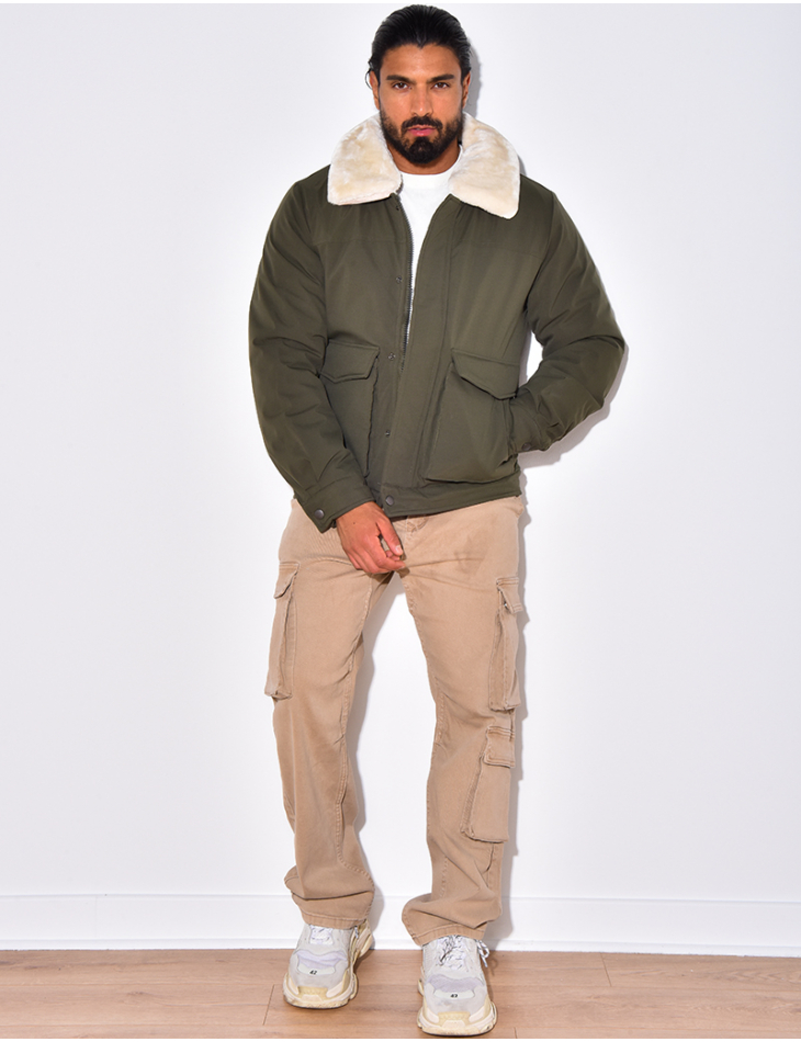 Veste à poche col en fourrure Veste à poche col en fourrure