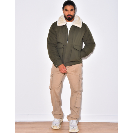 Veste à poche col en fourrure Veste à poche col en fourrure