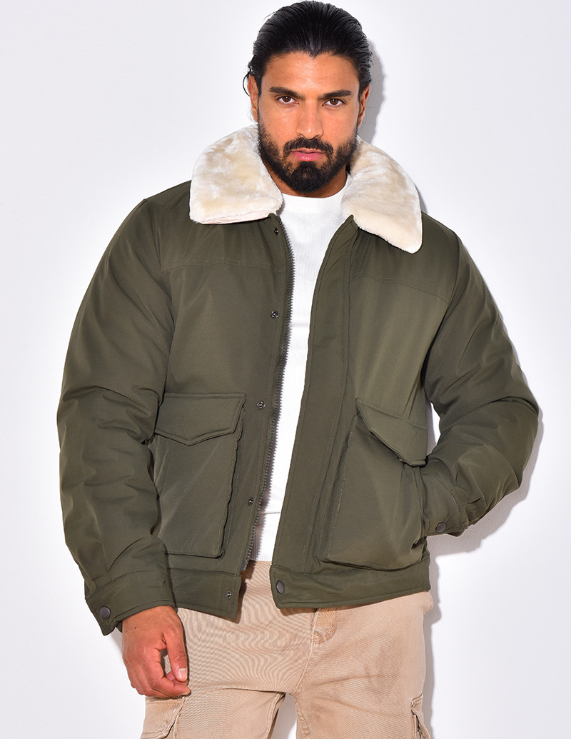 Veste à poche col en fourrure