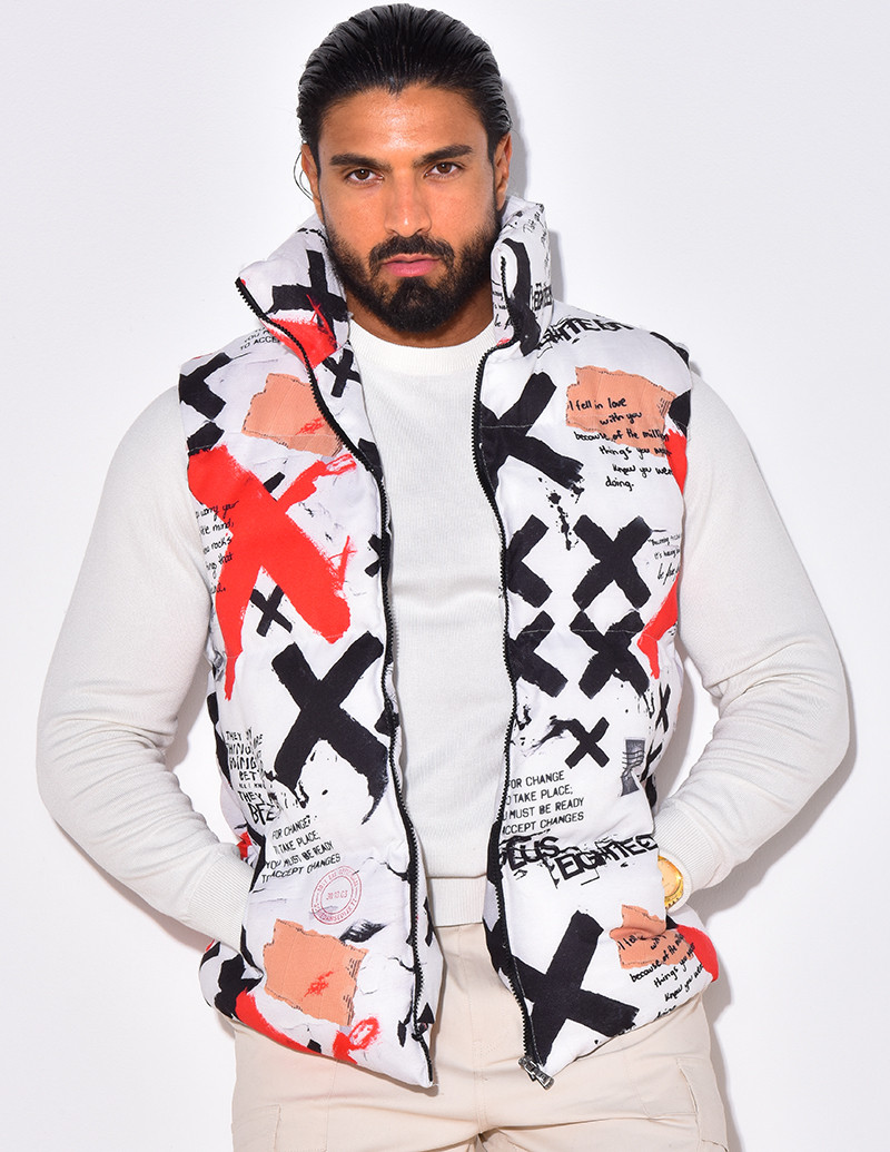 Sleeveless patterned down jacket