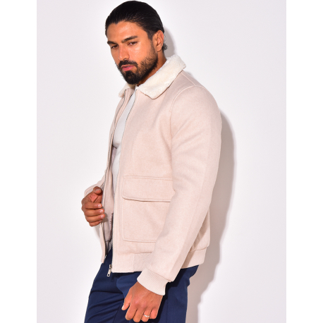 Veste en feutrine col en fourrure