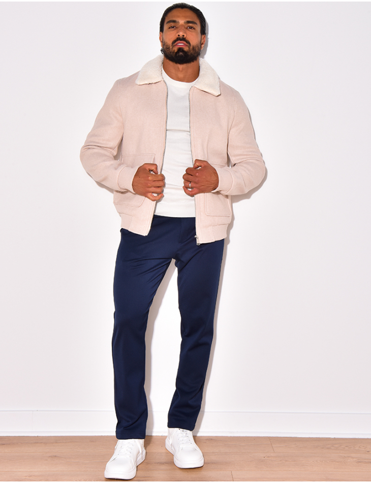 Veste en feutrine col en fourrure