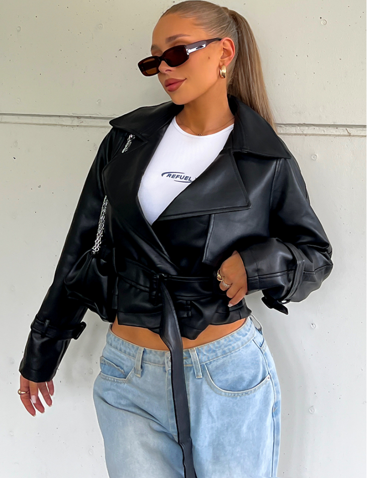 Blazer en simili à ceinture