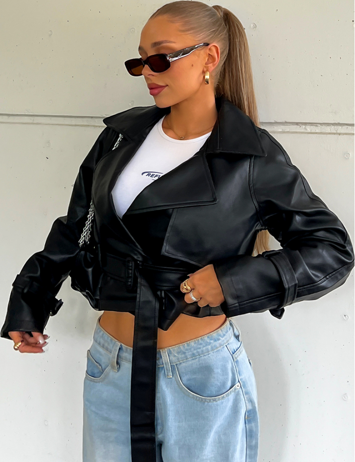 Blazer en simili à ceinture
