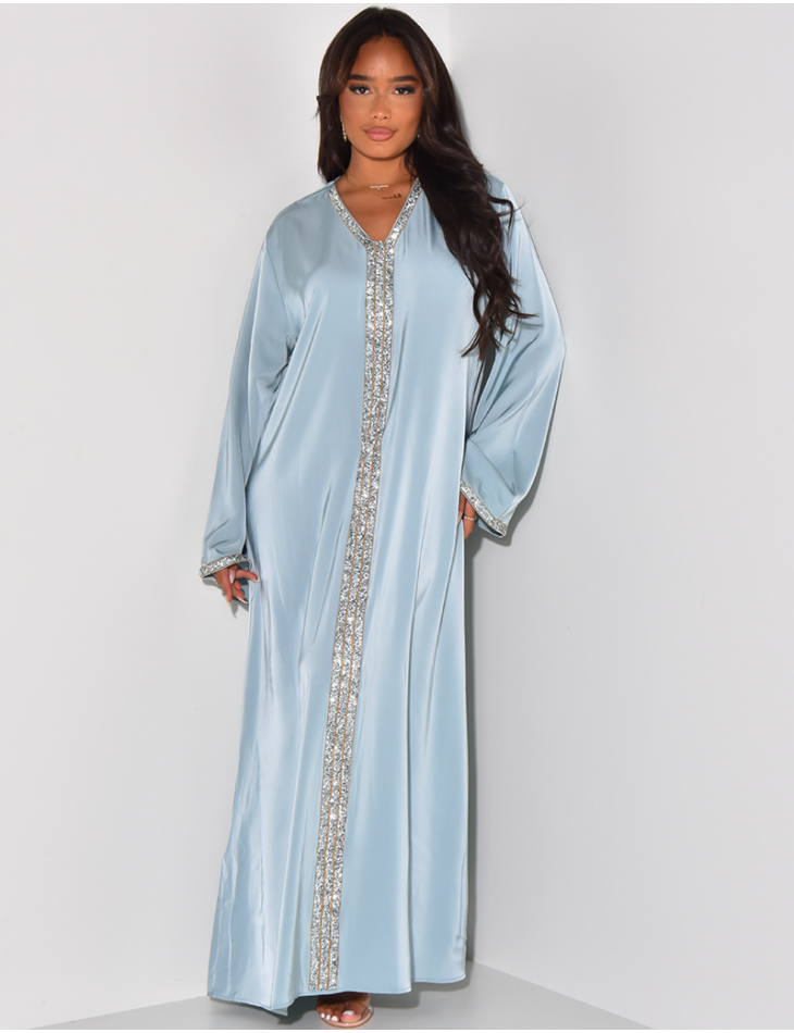 Abaya à bordures en strass Abaya à bordures en strass