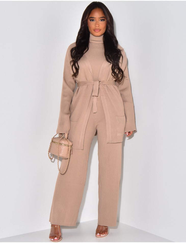   3-piece set with cardigan, sweater & ribbed pants