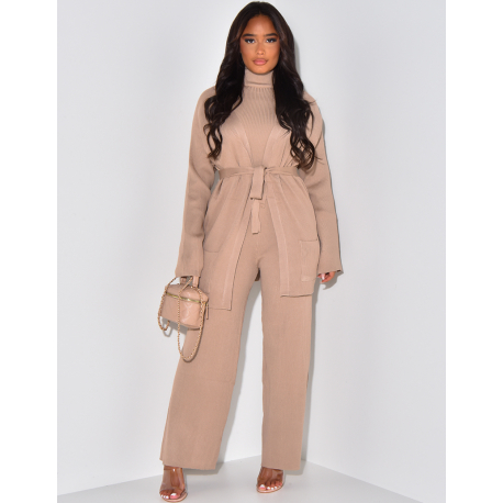   3-piece set with cardigan, sweater & ribbed pants