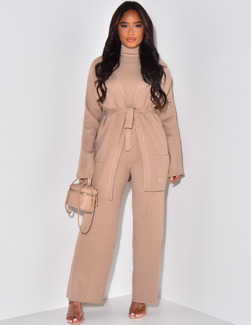 Ensemble 3 pièces gilet, pull & pantalon côtelé