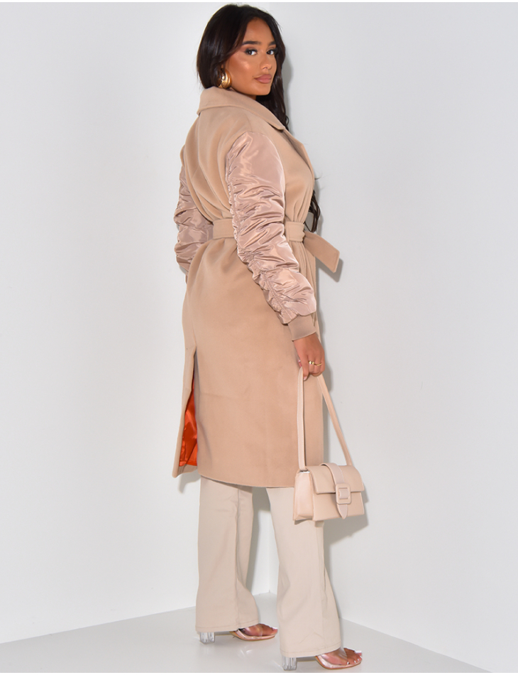 Mid length coat with bombers sleeves