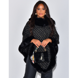   Poncho in tweed and fur