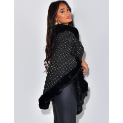   Poncho in tweed and fur